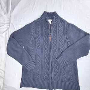 Vintage L.L Bean Cable Knit Cardigan Sweater Mock Neck Full Zip Size  Medium